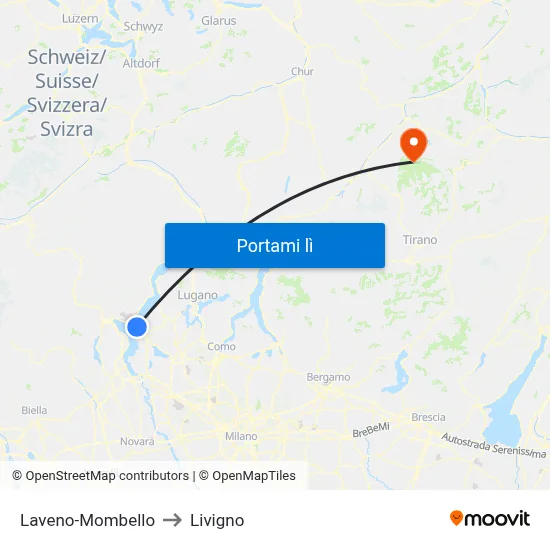 Laveno-Mombello to Livigno map