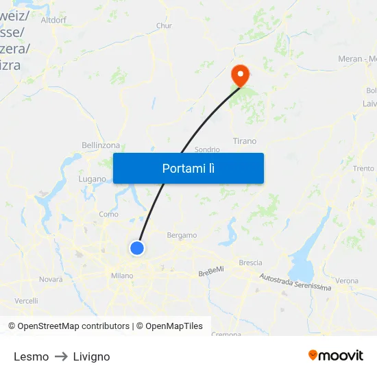 Lesmo to Livigno map