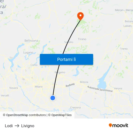 Lodi to Livigno map