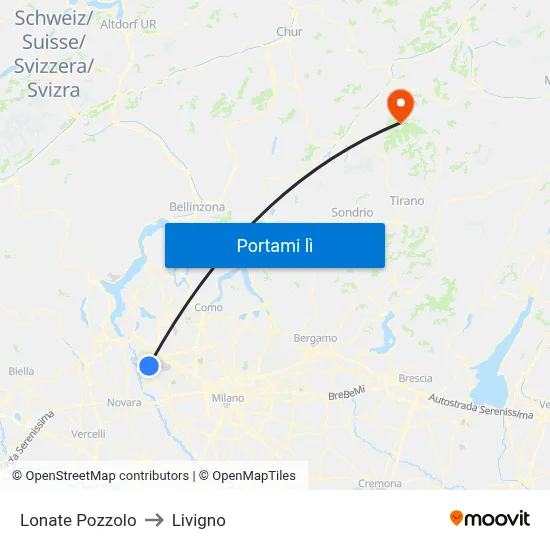 Lonate Pozzolo to Livigno map