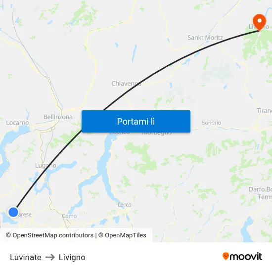 Luvinate to Livigno map