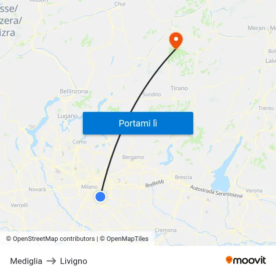 Mediglia to Livigno map