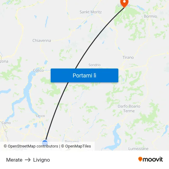 Merate to Livigno map