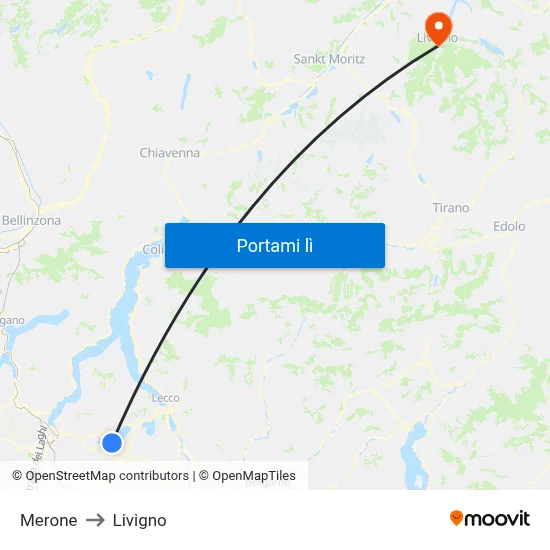 Merone to Livigno map