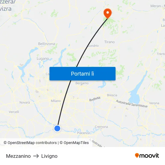 Mezzanino to Livigno map