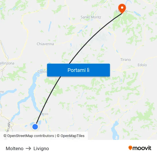 Molteno to Livigno map