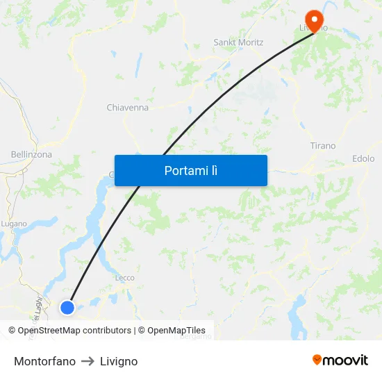 Montorfano to Livigno map