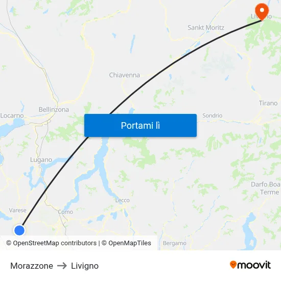 Morazzone to Livigno map