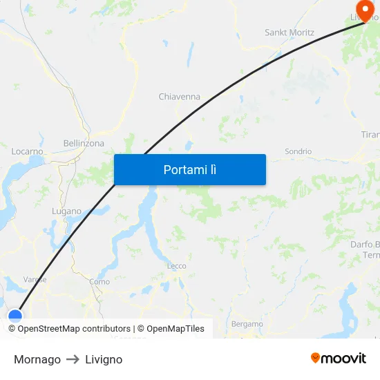 Mornago to Livigno map
