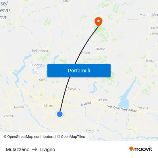 Mulazzano to Livigno map