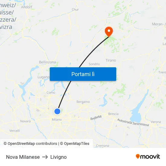 Nova Milanese to Livigno map