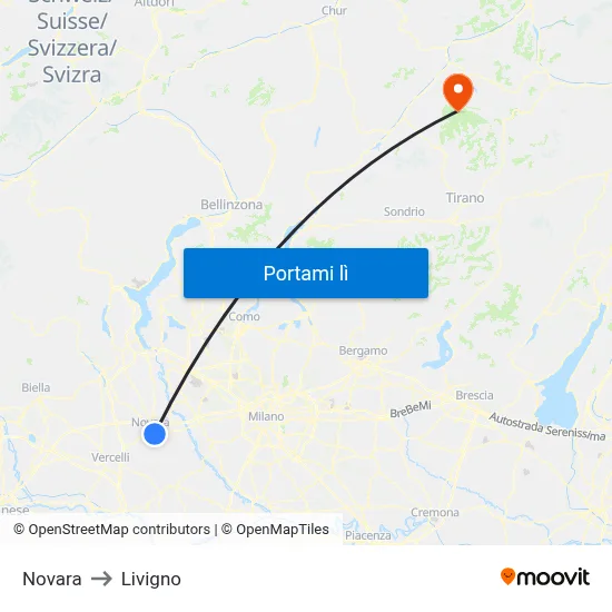 Novara to Livigno map
