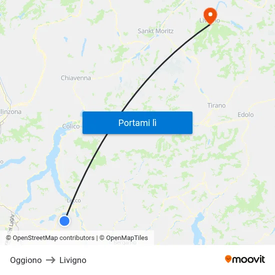 Oggiono to Livigno map