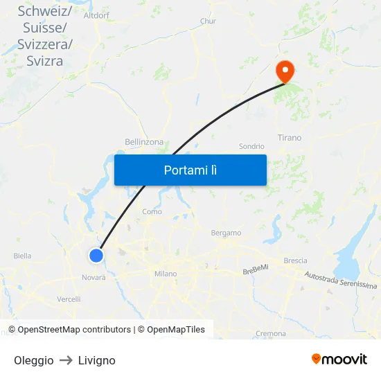 Oleggio to Livigno map
