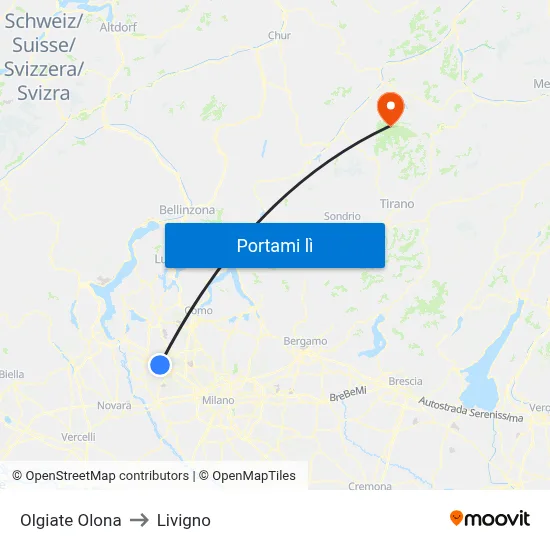 Olgiate Olona to Livigno map