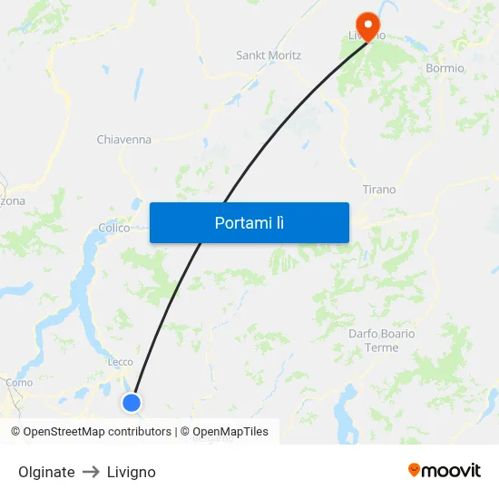 Olginate to Livigno map