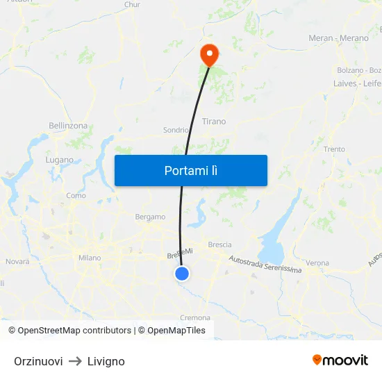 Orzinuovi to Livigno map