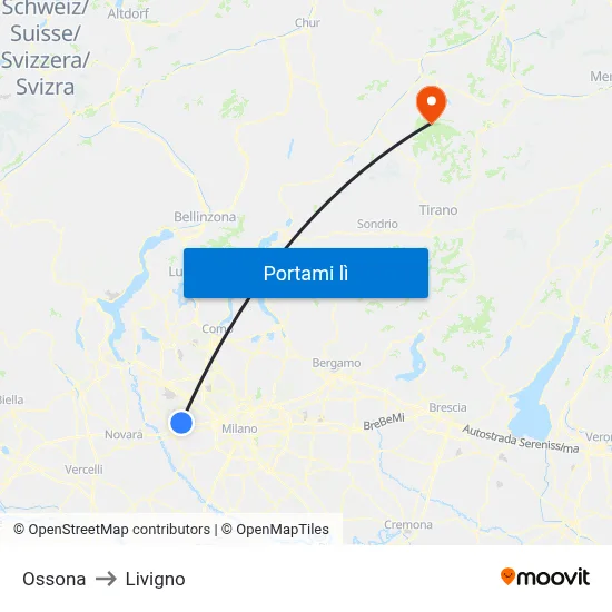 Ossona to Livigno map