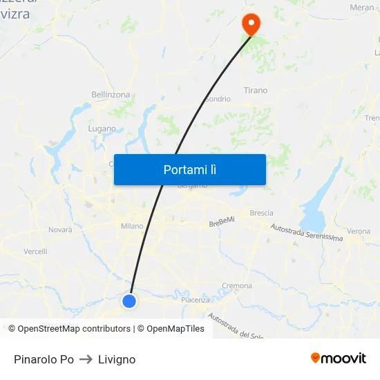 Pinarolo Po to Livigno map