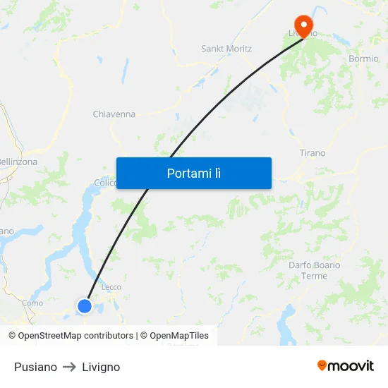 Pusiano to Livigno map