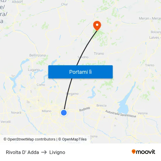 Rivolta D' Adda to Livigno map