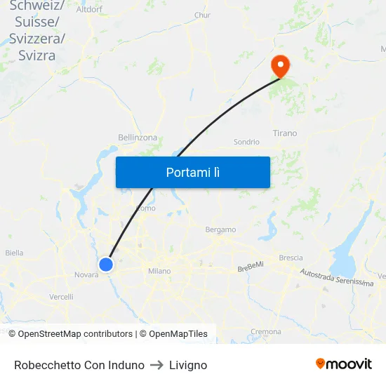 Robecchetto Con Induno to Livigno map