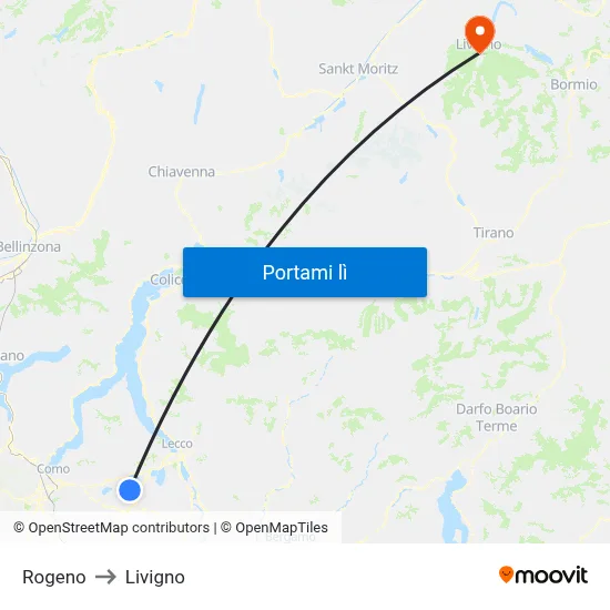 Rogeno to Livigno map