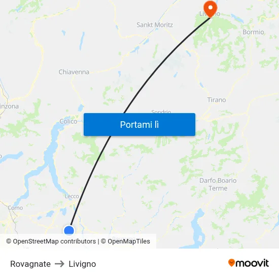 Rovagnate to Livigno map