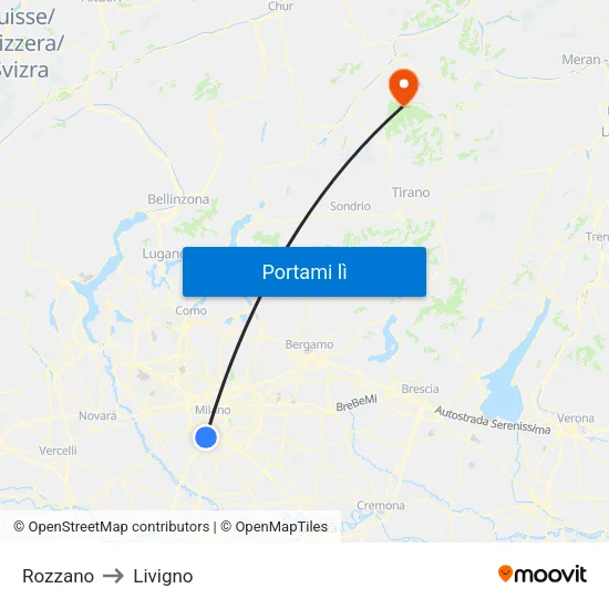 Rozzano to Livigno map