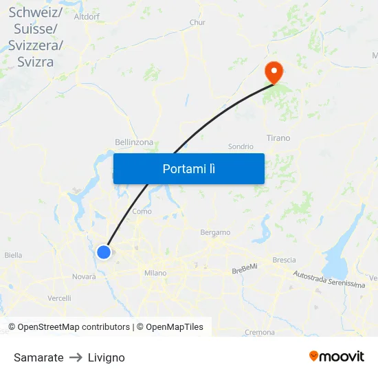 Samarate to Livigno map