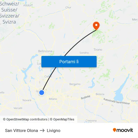 San Vittore Olona to Livigno map