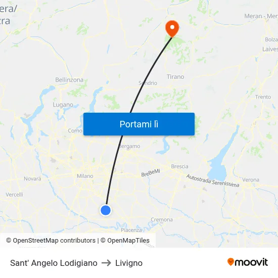 Sant' Angelo Lodigiano to Livigno map