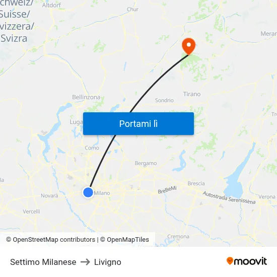 Settimo Milanese to Livigno map