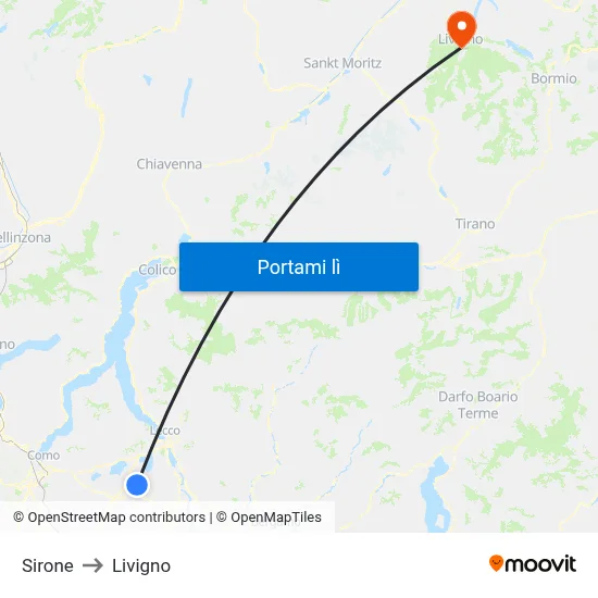 Sirone to Livigno map