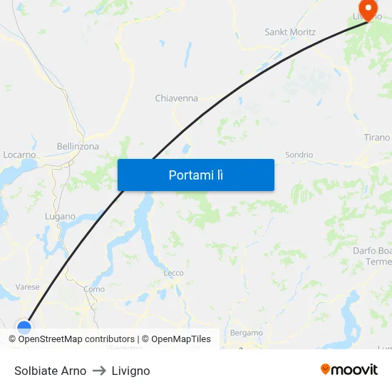 Solbiate Arno to Livigno map