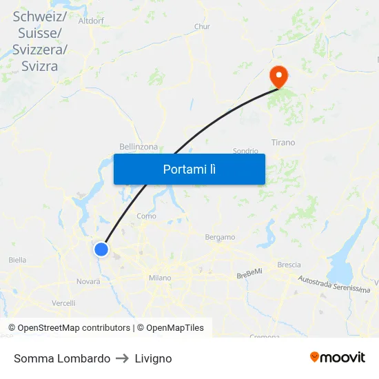 Somma Lombardo to Livigno map
