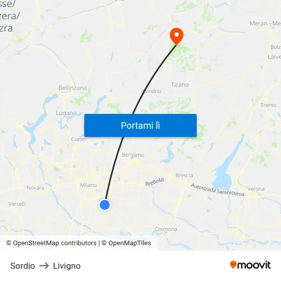 Sordio to Livigno map