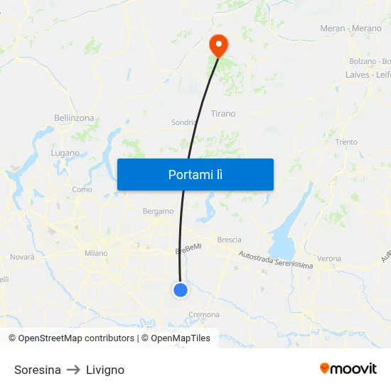 Soresina to Livigno map