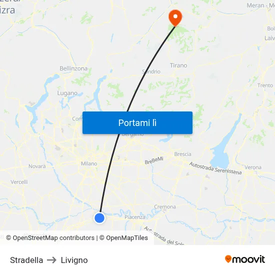Stradella to Livigno map