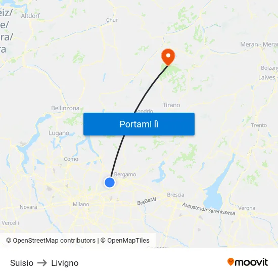 Suisio to Livigno map