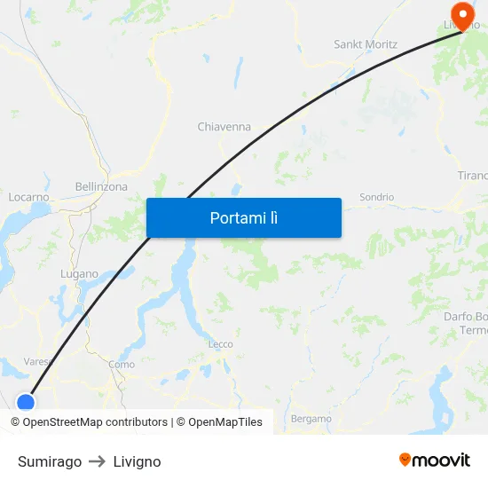 Sumirago to Livigno map