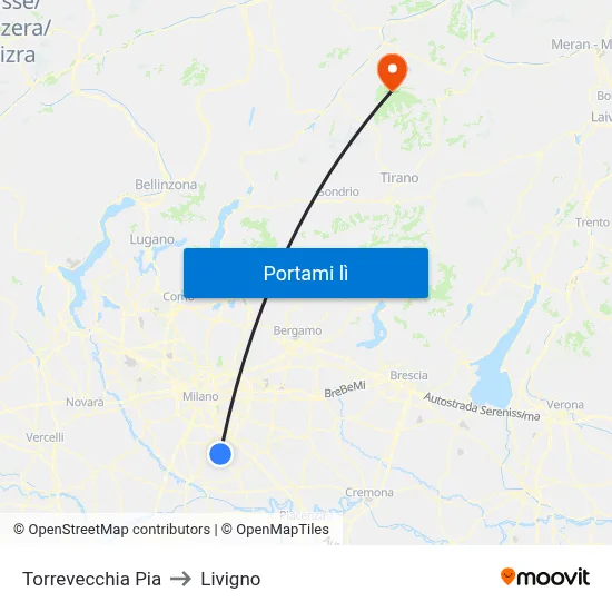 Torrevecchia Pia to Livigno map