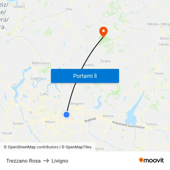 Trezzano Rosa to Livigno map