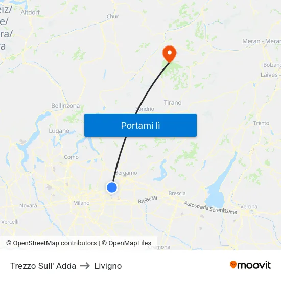 Trezzo Sull' Adda to Livigno map