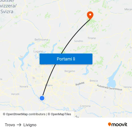 Trovo to Livigno map