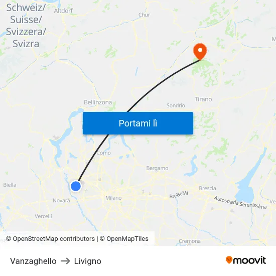 Vanzaghello to Livigno map