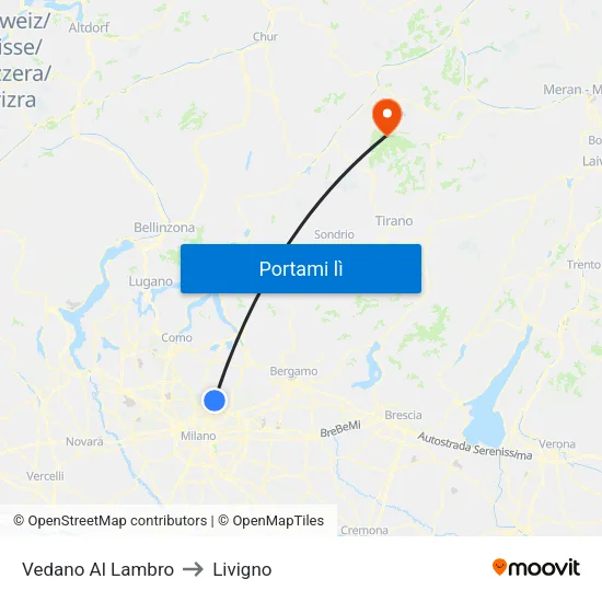 Vedano Al Lambro to Livigno map