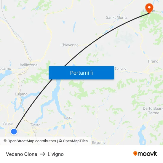 Vedano Olona to Livigno map