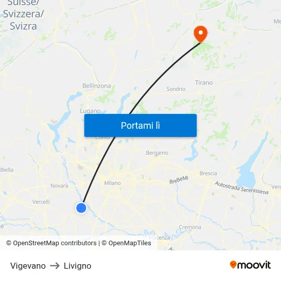 Vigevano to Livigno map