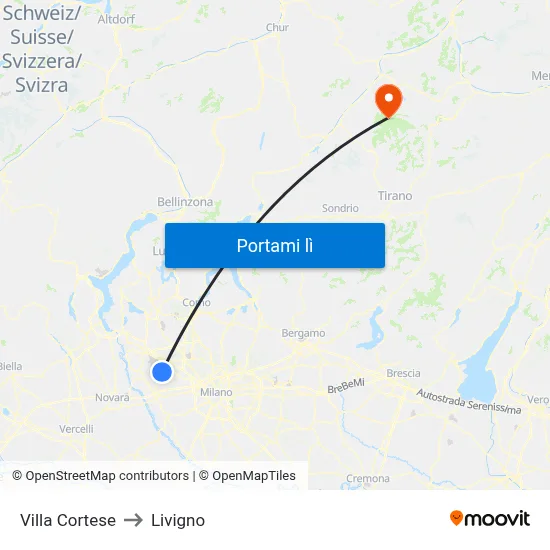 Villa Cortese to Livigno map